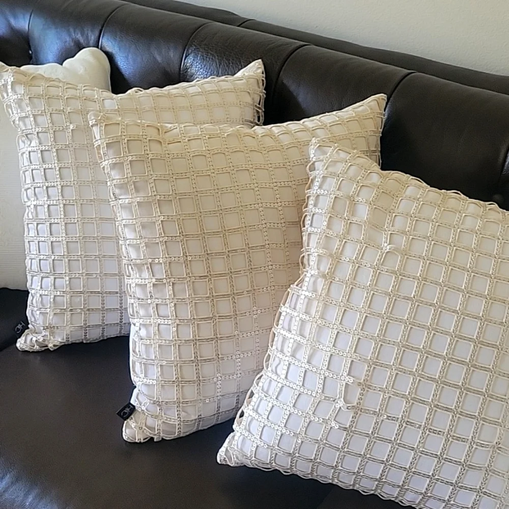 2 Hallmart Collectibles 20'' Square Sequin Lace Decorative Throw Pillow, Ivory - Picture 1 of 4